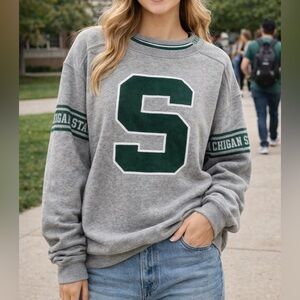 RARE PINK Victoria's Secret Gray Crewneck Velvet 'S' Michigan State Spartans